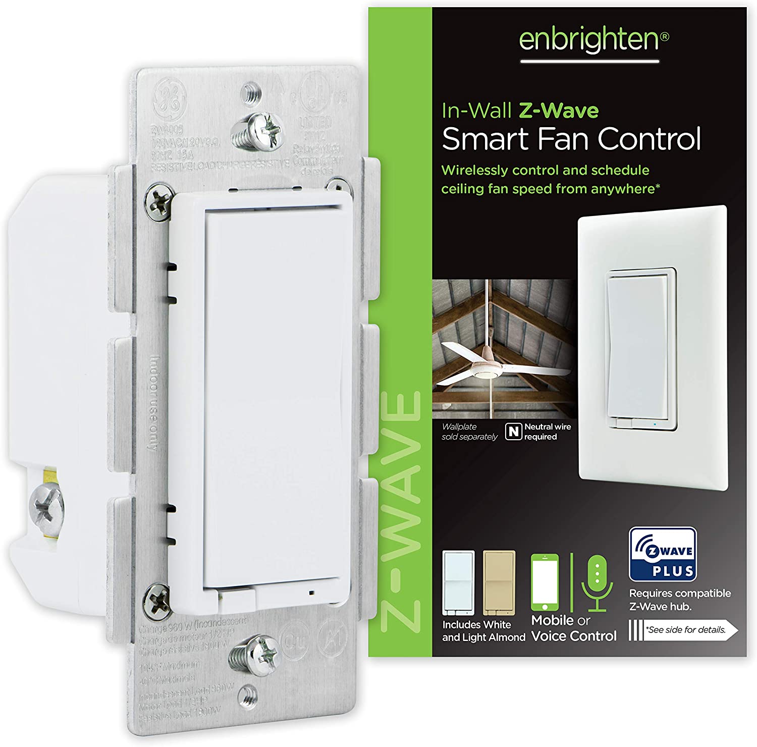 GE Enbrighten In-Wall Z-Wave Plus Smart Fan Control with
