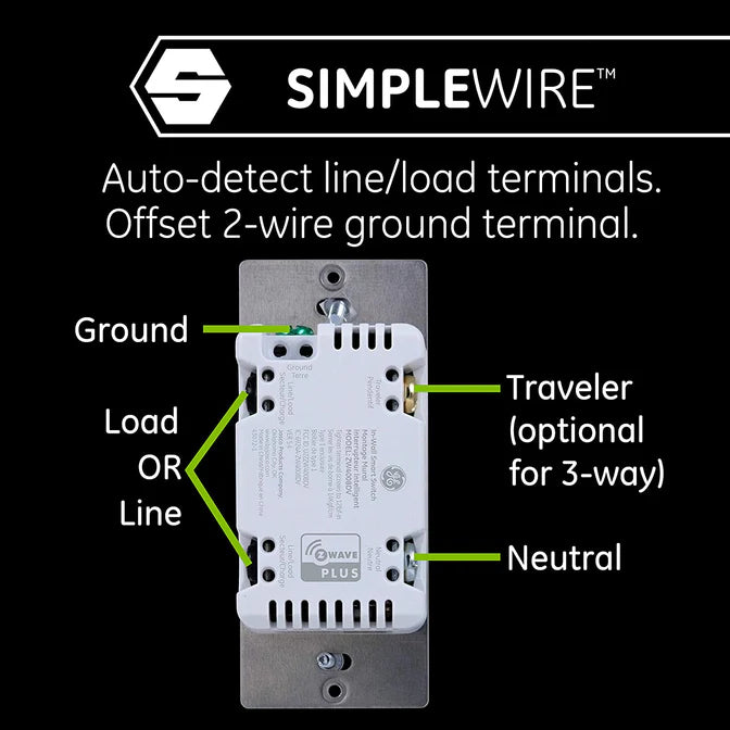 Jasco Z-Wave In-Wall Smart Switch with QuickFit™ & SimpleWire™ – White/Almond - (46562)